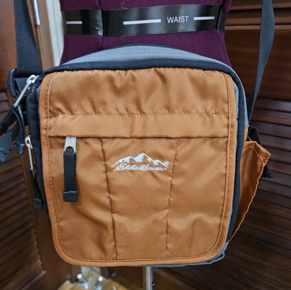 Vintage Eddie Bauer Crossbody Bag: Orange & Gray Nylon Travel Bag